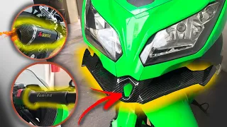 ACESSÓRIOS DA KAWASAKI NINJA *única no Brasil* ponteira AKRAPOVIC, manopla DOMÍNO, asa de CARBONO