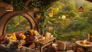 Cozy Hobbit House - Coffee at Dreamy Forest ~ Relax and Stress Relief || Jazz Piano Music