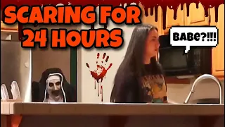 Scaring My Girlfriend For 24 Hours Straight !! 👻😱