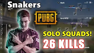 Snakers - 26 KILLS - SOLO SQUADS! - Beryl M762 + Mini14 - PUBG