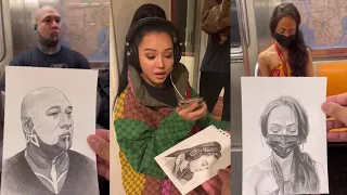 That Reaction!!! Devon Rodriguez Drawing Portraits Of Strangers On The NYC Subway TikTok Compilation