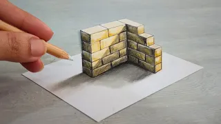 3D wall drawing on paper🧱 step by step for beginners