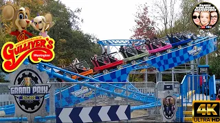 Grand Prix Racers Rollercoaster On Ride POV at Gullivers World Warrington Liverpool Theme Park UK 4K