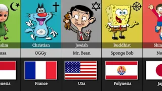 Cartoon characters from different countries with different major religions