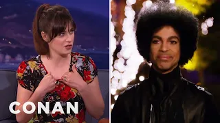 Zooey Deschanel Explains How Prince Ended Up On "New Girl" | CONAN on TBS