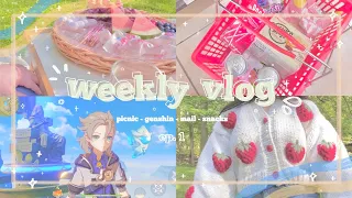 weekly vlog 🌷 // ep. 1 picnic, genshin, hauls, opening mail, shopping
