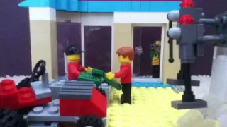 Lego crazy boy gets stalked on lawn mower