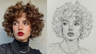 Creating a portrait of a girl with curly hair using the Loomis method