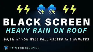 99 9% of You Will Fall Asleep in 3 Minutes with Heavy RAIN on ROOF & Potent Thunder | BLACK SCREEN