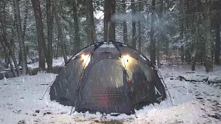 Attacked by Violent Snow Storms in a Arctic Hot Tent Camping/Camping in Freezing Temps, Wood Stove