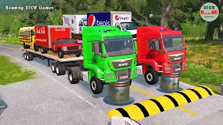 Double Flatbed Trailer Truck vs speed bumps|Busses vs speed bumps|Beamng Drive|820