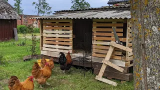 Temporary chicken house from pallets. Временный курятник из поддонов