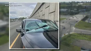 Steel beam misses driver by inches after crashing through windshield while on highway