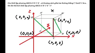 Tọa độ hóa: Cho khối lập phương ABCD A'B'C'D' có khoảng cách giữa hai đường thẳng C'D và B'C là a. V