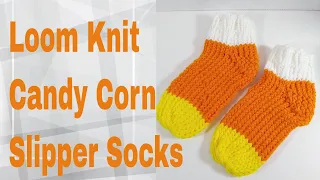 How To Loom Knit Candy Corn Slipper Socks * Easy Slipper Socks