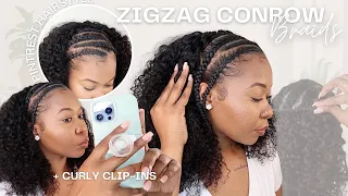Trying A Viral Pinterest Hairstyle: Zigzag Cornrow Braids + Water Kinky Curly 3b-3c Texture Clip Ins