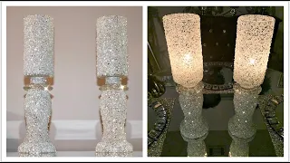 $4 DOLLAR TREE DIY INTO GLAM CANDLE HOLDERS USING CRUSHED GLASS | DIY WEDDING DECOR