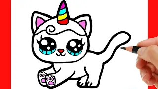 HOW TO DRAW A CUTE CAT EASY STEP BY STEP - DRAWING A CUTE KITTY UNICORN - HOW TO DRAW A KITTY KAWAII