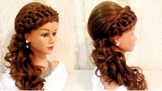Свадебная прическа с плетнием.  Braided wedding hairstyle for long hair