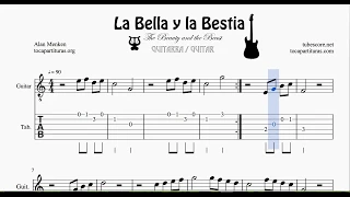Bella y Bestia son Partitura y Tablatura del Punteo de Guitarra Guitar Tabs