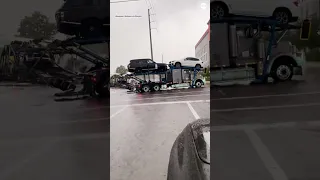 Train smashes into car hauler stuck on tracks | ABC News