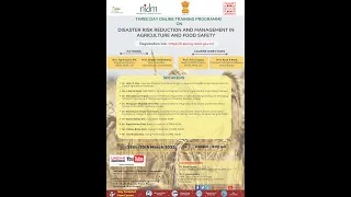 "Disaster Risk Reduction and Management in Agriculture and Food Safety".| DISASTER IN INDIA | MHA |