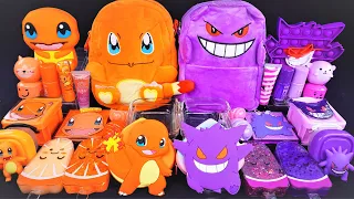 Orange vs Purple Slime Mixing Random Cute, shiny things into slime #ASMR #slimevideos #slime #슬라임