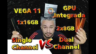 Single Channel vs Dual Channel na APU Ryzen 5 3400G ⚡ 1x16GB VS 2x8GB com Vídeo Integrado VEGA 11