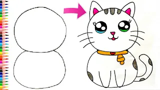 8'den Çok Kolay Sevimli Kedi Çizimi - How To Draw a Cute Cat Very Easy - Kolay Kedi Çizimi