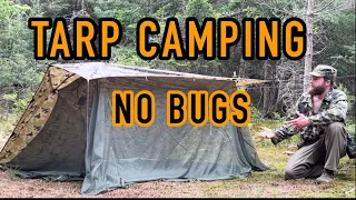 Bug Free Tarp Camping  w Helikon Tex Super Tarp Small and USGI bug net shelter setups