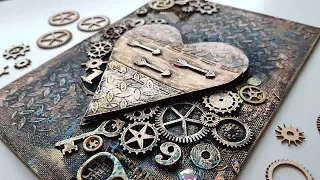 ♡ Steampunk Heart ♡ Mixed Media Canvas - Step by Step Tutorial