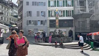 Place de la Palud in Lausanne, Switzerland on a market day in June 2022