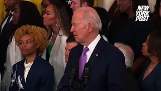 LSU basketball star Sa'Myah Smith collapses during Biden White House speech | New York Post Sports