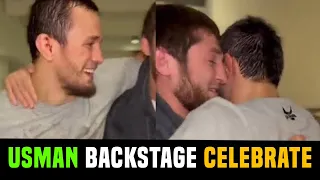 USMAN NURMAGOMEDOV BACKSTAGE CELEBRATE AFTER HIS WIN OVER PATRICKY PITBULL.