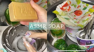 АСМР Мытье посуды хозяйственным мылом и губкой. ASMR Washing dishes with household soap.