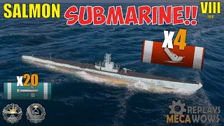 SUBMARINE Salmon 4 Kills & 120k Damage | World of Warships Gameplay