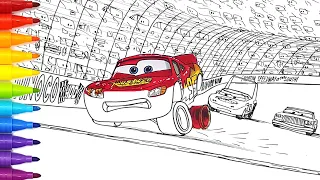 Draw LIGHTNING McQUEEN Racing to The Finish Line with a Burst Tire Drawing Coloring | Tim Tim TV