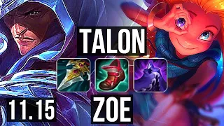 TALON vs ZOE (MID) | Legendary, 7 solo kills, 1100+ games, 1.7M mastery, 17/3/5 | KR Master | v11.15