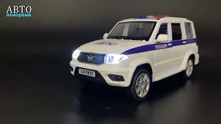 Машинка металлическая Автопанорама, коллекционная модель УАЗ "PATRIOT" Полиция, свет, звук,JB1251154