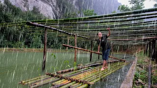 Make a pumpkin rig on the pond on a rainy heavy day, Revealing Duong private life. Primitive Skills