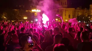 West Ham celebrating Euro Conference win In Prague Square after game June 2023