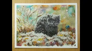 How to draw a cat in stages, gouache. How to draw a cat beautifully and easily. First snow.