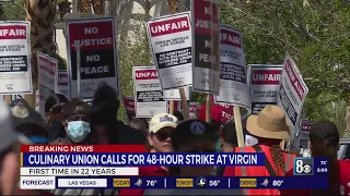 Culinary Union calls for 48-hour strike at Virgin Hotel Las Vegas