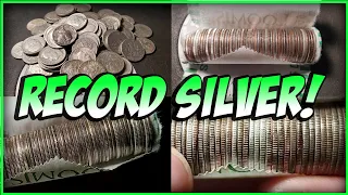 THE MOST SILVER DIMES I'VE EVER FOUND!!! (COIN ROLL HUNTING)