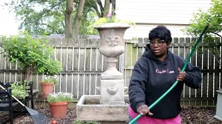 Adding Color to 4 Concrete Flowerpots + Urn Fountain + Sheet Mulching FULL of Weeds / Garden Queen