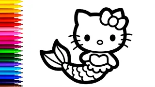 Hello kitty mermaid🧜‍♀️drawing🐱🐈💞🎊✨️step-by-step hellokitty..