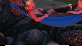 Portable hammock doubles as a hot tub