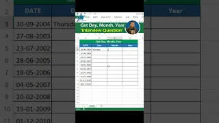 Excel Formula For Job Interview 😮 Get Day Month Year Name #shorts