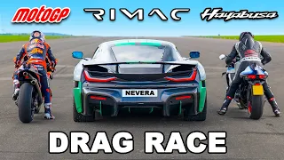 MotoGP Bike v Rimac Nevera v Turbo Hayabusa: DRAG RACE