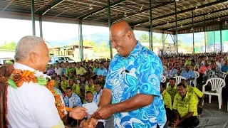 Fijian Prime Minister hands over Bonus Leases payout & vehicles at Tropik Wood.